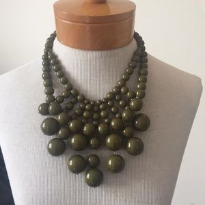 Dark Green Beaded Statement Necklace
